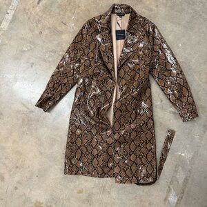 JLUXLABEL Brown Snake Print Trench Coat